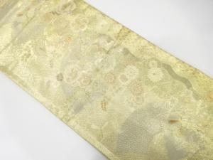 佐賀錦　地紙に蝶・椿・秋草模様織り出し　袋帯